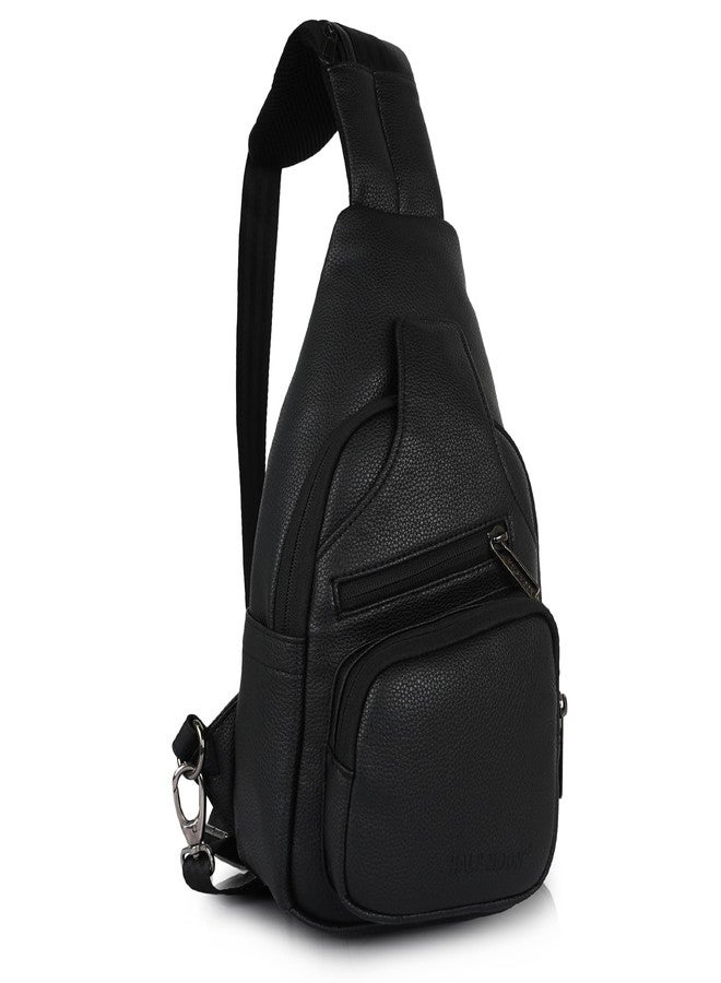 Half Moon Arc Crossbody Bag for Men & Women | Water Resistant Faux Leather Sling Chest Bag Fits 11-Inch iPad/Tablet | Stylish Side Shoulder Messenger Pack for Travel, Biking & Office (Black) - Image 4